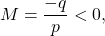 \begin{equation*}   M = \frac{-q}{p} < 0 , \end{equation*}